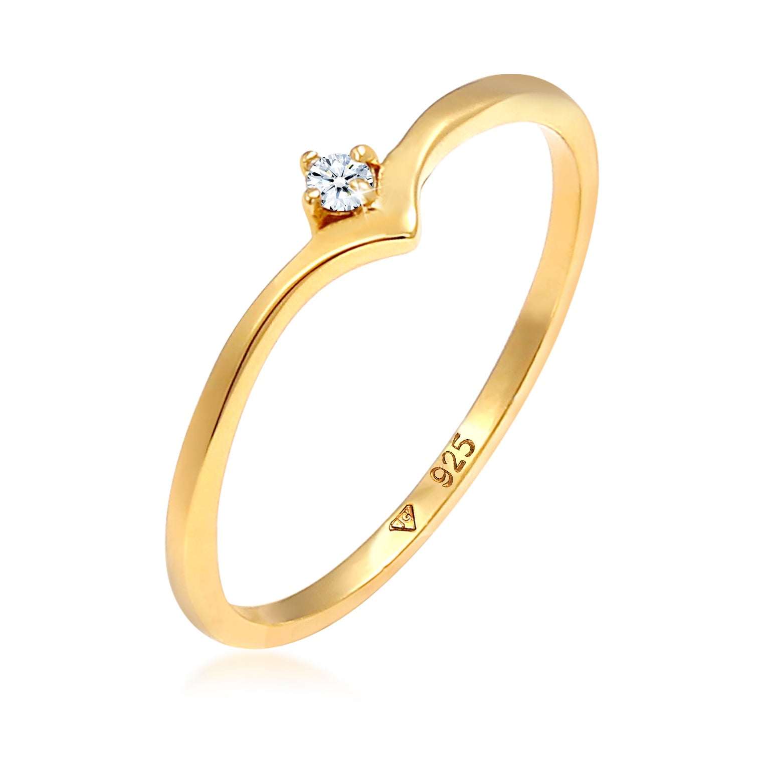 Gold - Elli DIAMONDS | Verlobungsring | Diamant ( Weiß, 0,03 ct ) | 925 Sterling Silber vergoldet