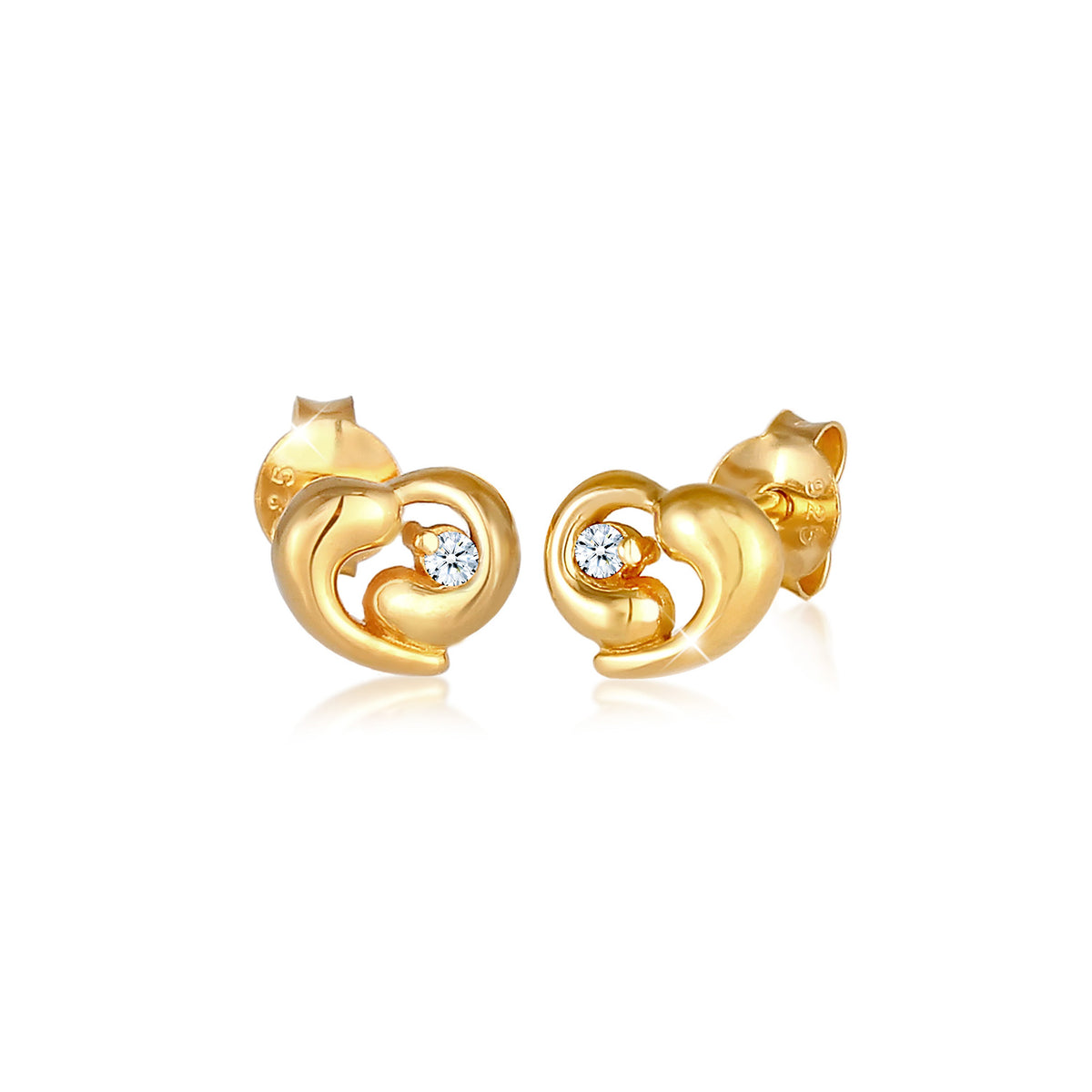 Gold - Elli DIAMONDS | Ohrstecker Herz | Diamant ( Weiß, 0,03 ct ) | 925 Sterling Silber vergoldet