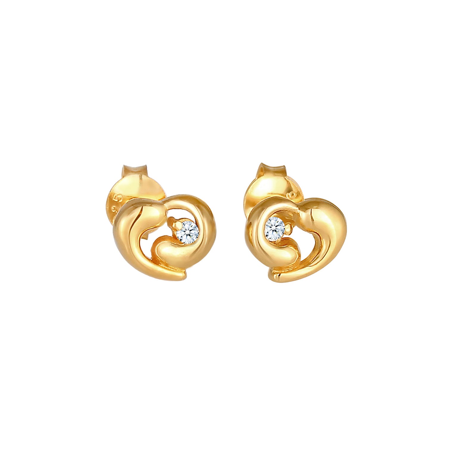 Gold - Elli DIAMONDS | Ohrstecker Herz | Diamant ( Weiß, 0,03 ct ) | 925 Sterling Silber vergoldet