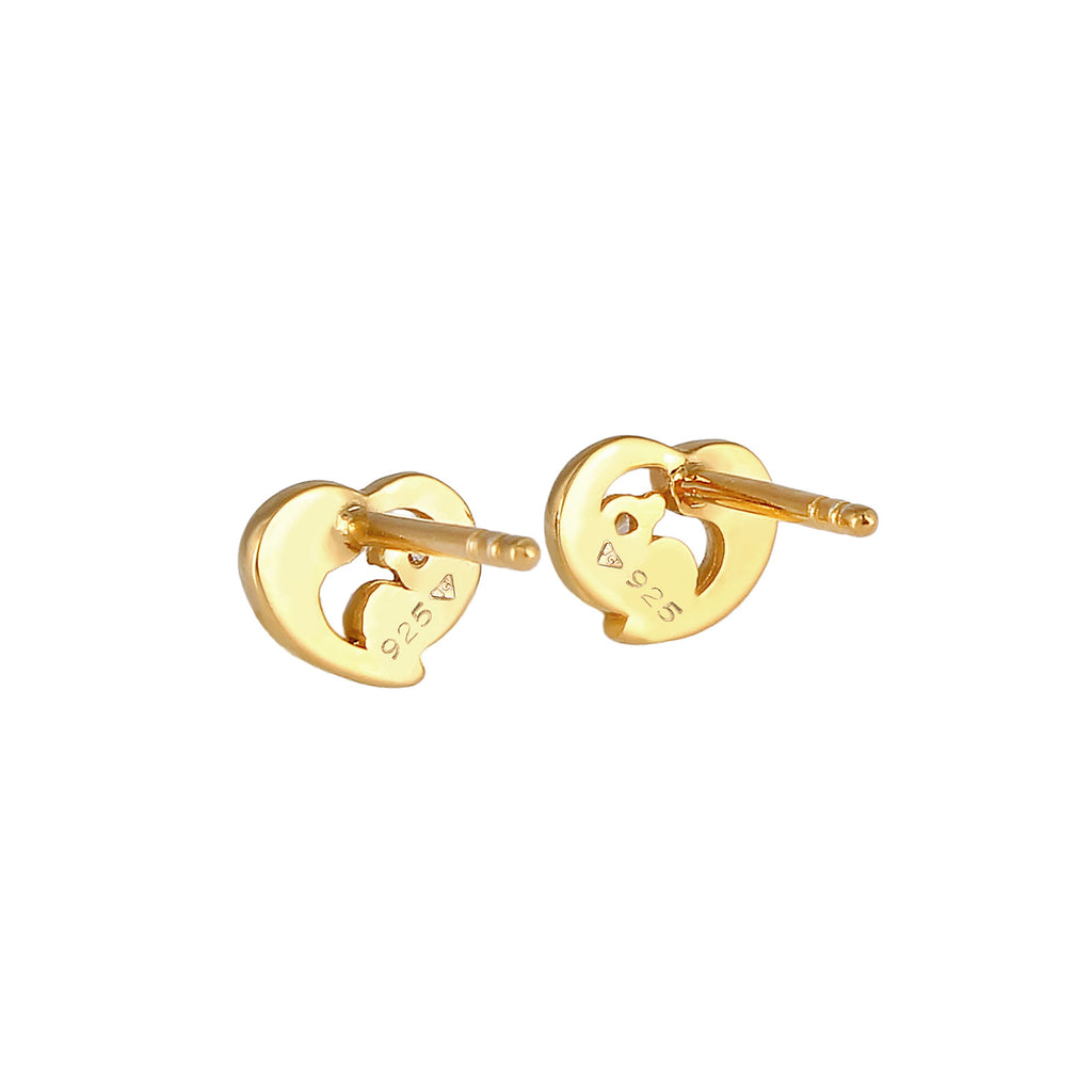 Gold - Elli DIAMONDS | Ohrstecker Herz | Diamant ( Weiß, 0,03 ct ) | 925 Sterling Silber vergoldet