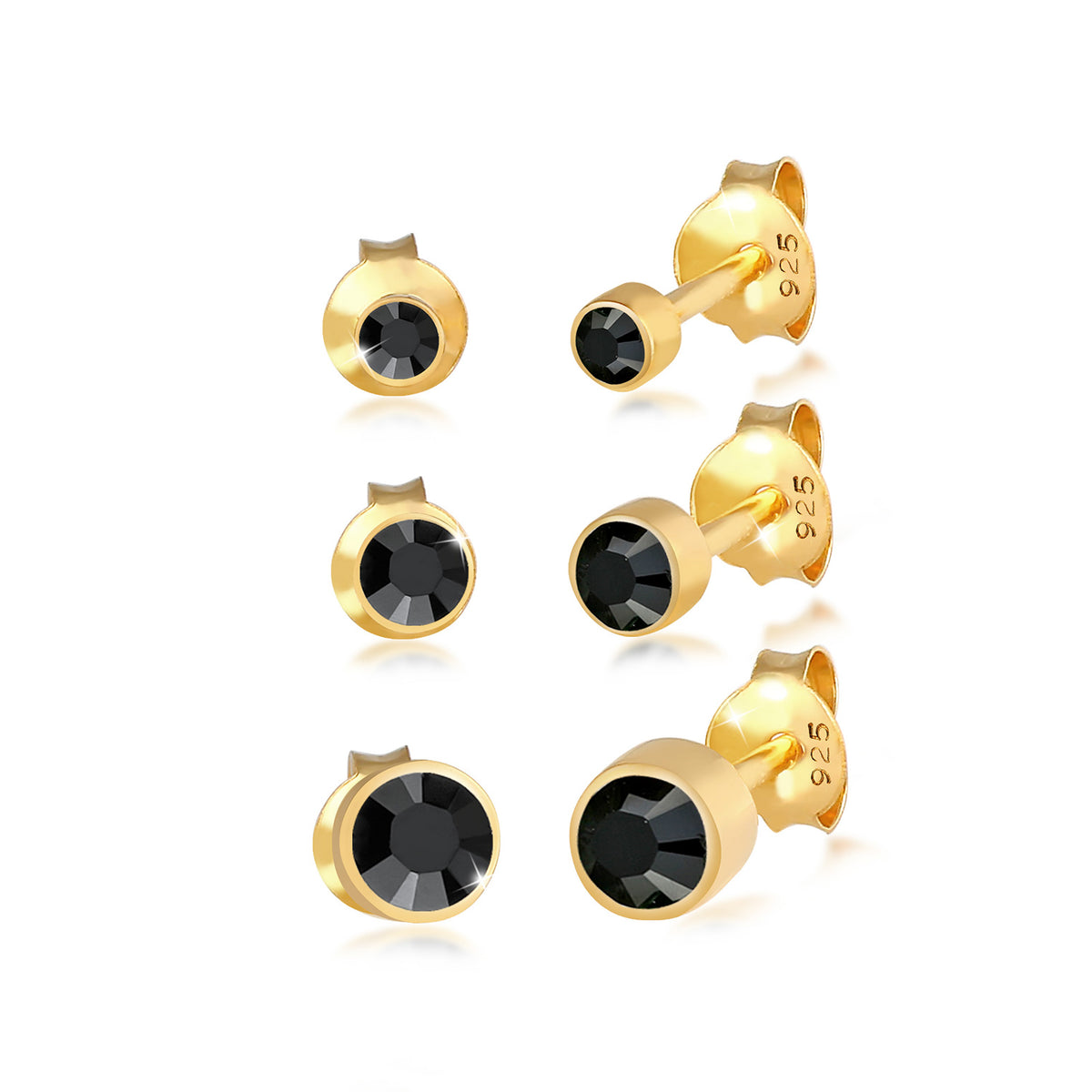 Gold - Elli | Ohrstecker | Kristall ( Schwarz ) | 925 Sterling Silber vergoldet