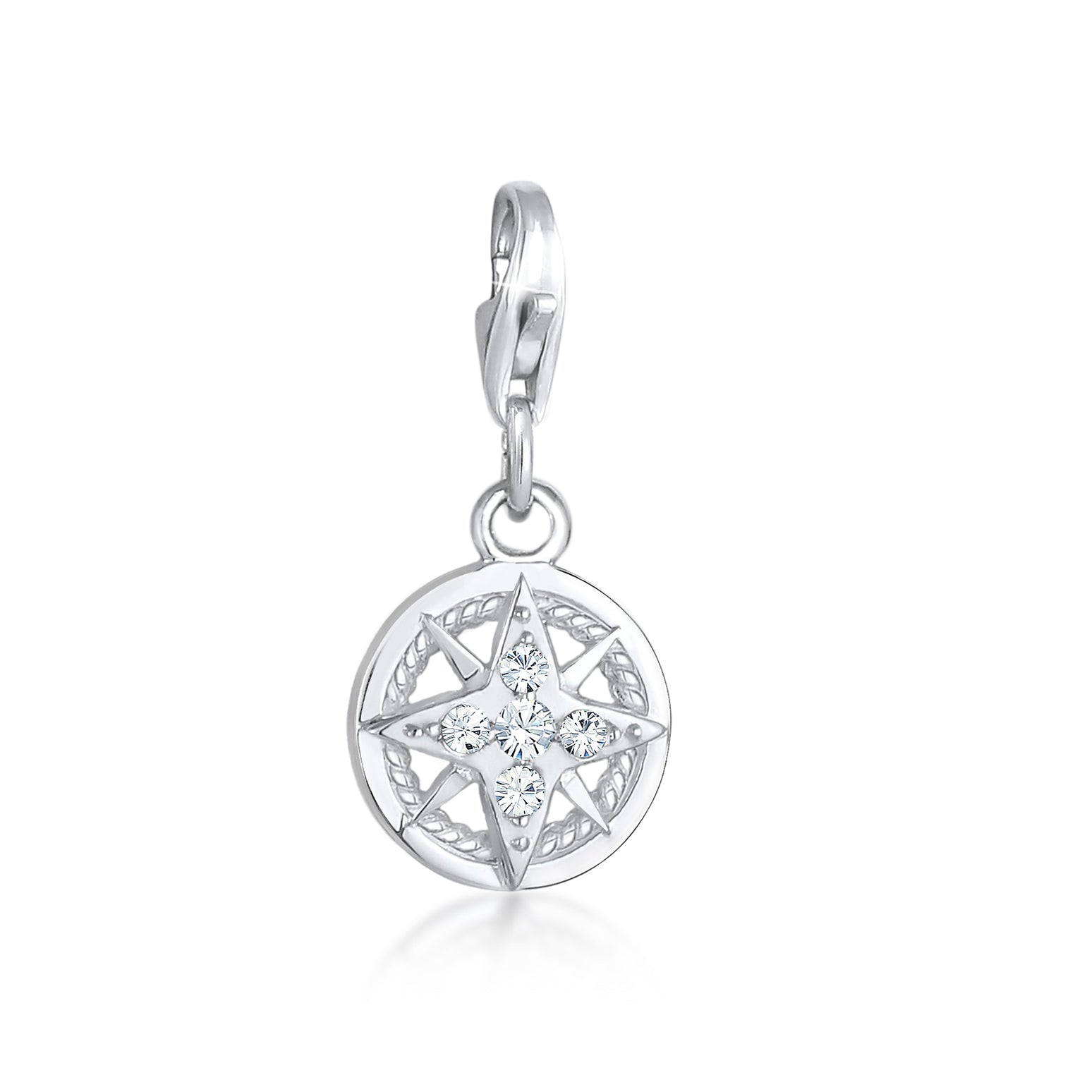 Silber - Nenalina | Charm Kompass | Mit Kristallen von Swarovski® (Weiß) | 925er Sterling Silber