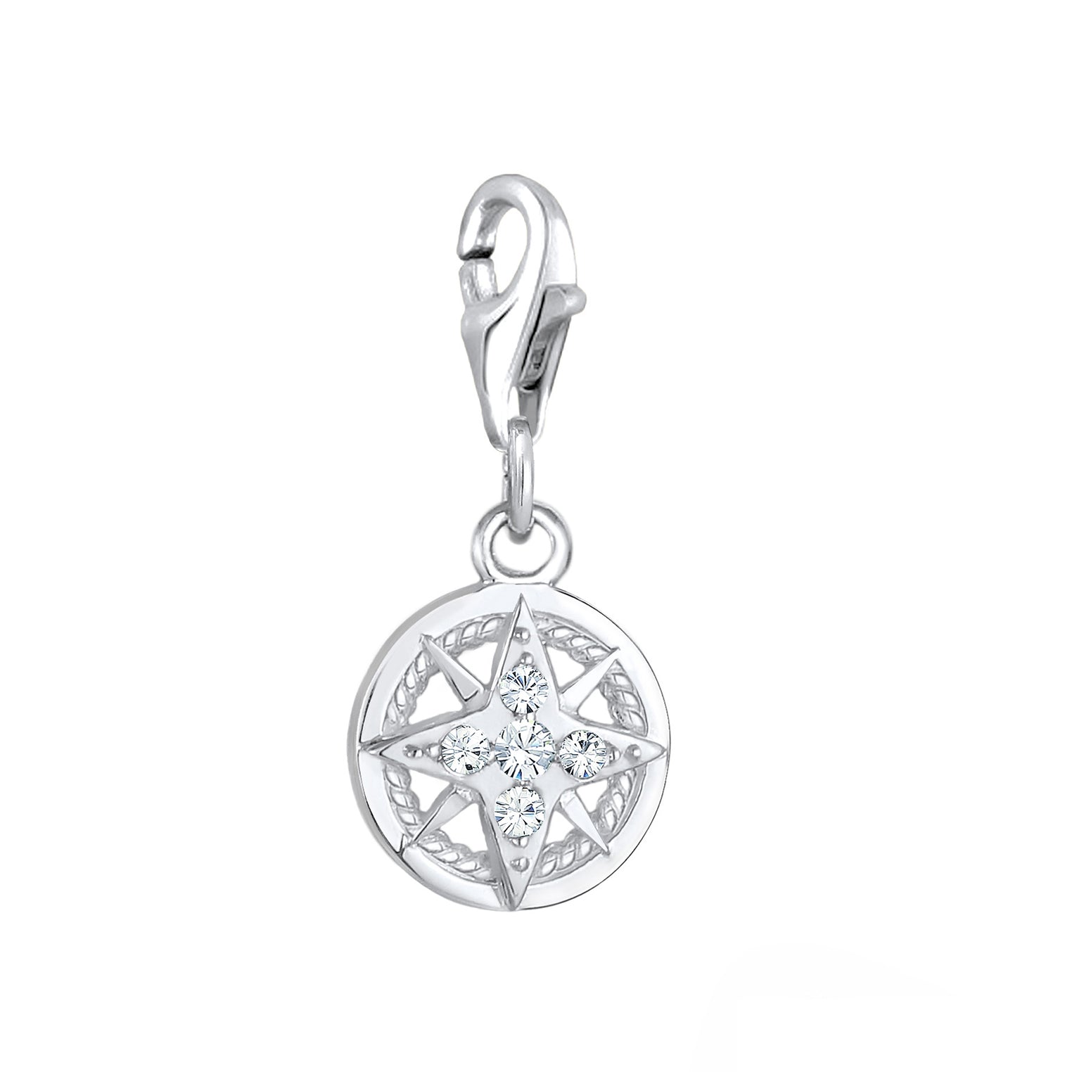 Silber - Nenalina | Charm Kompass | Kristall ( Weiß ) | 925er Sterling Silber