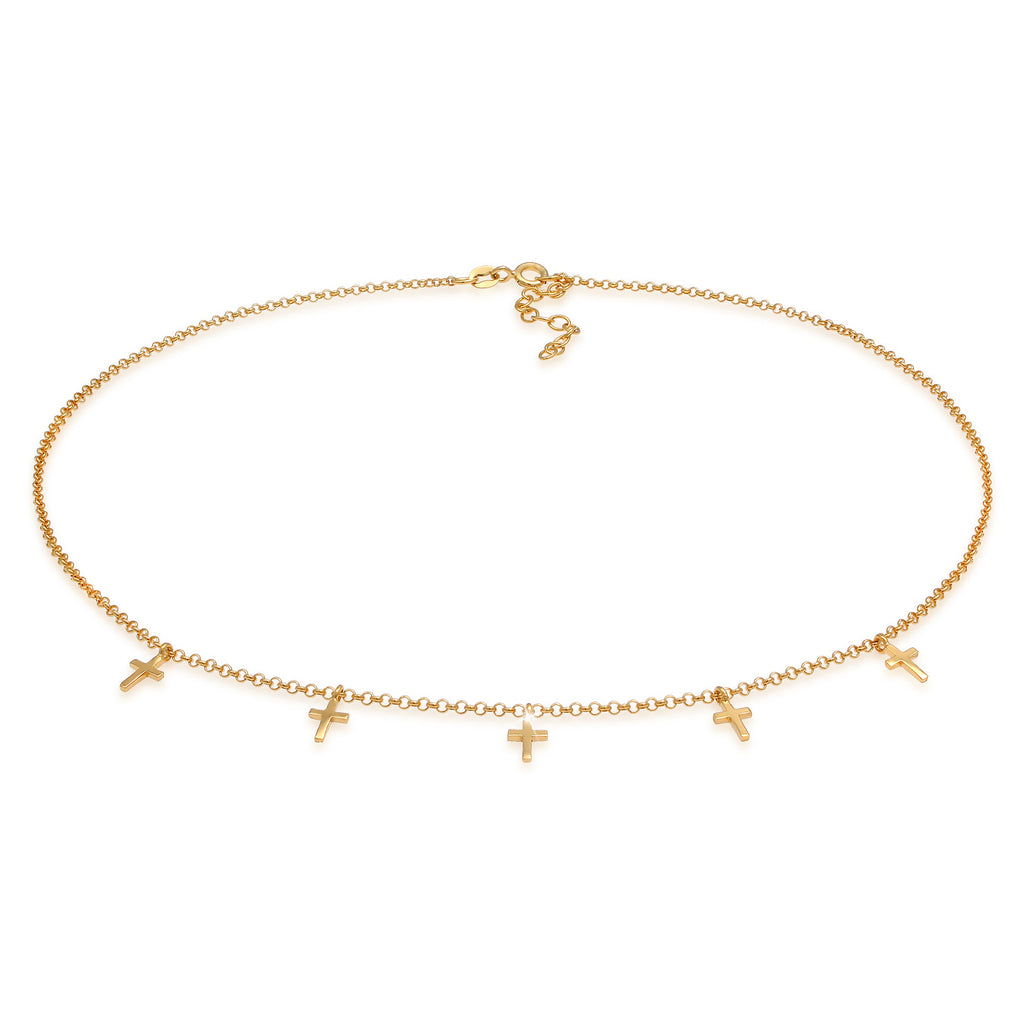 Gold - Elli | Choker Kreuz Anhänger | 925er Sterling Silber vergoldet