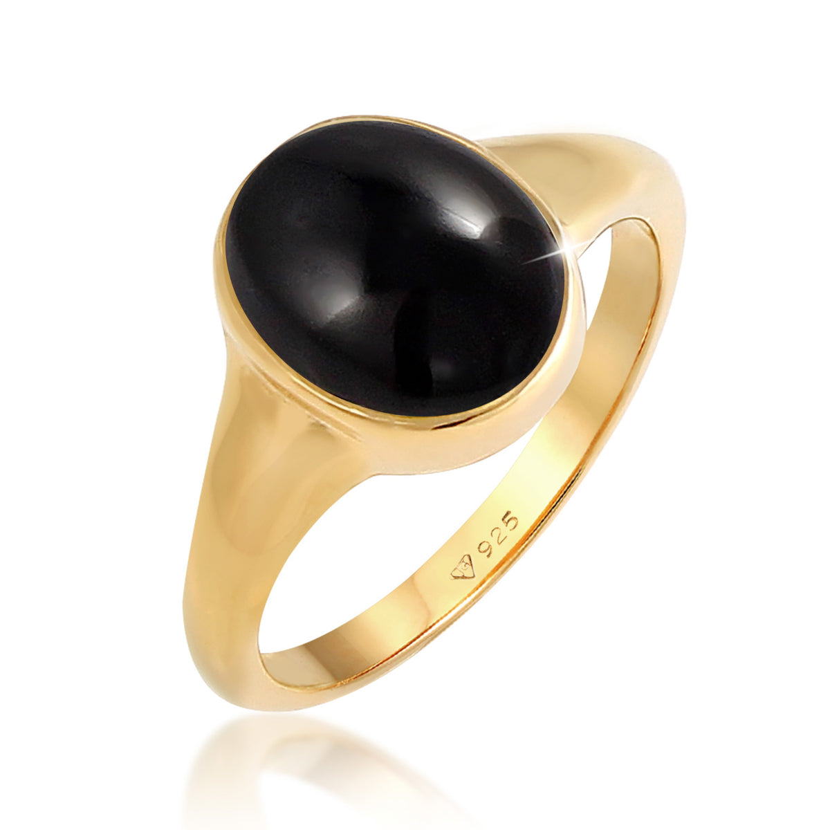 Gold - Elli | Siegelring | Onyx ( Schwarz ) | 925 Sterling Silber vergoldet