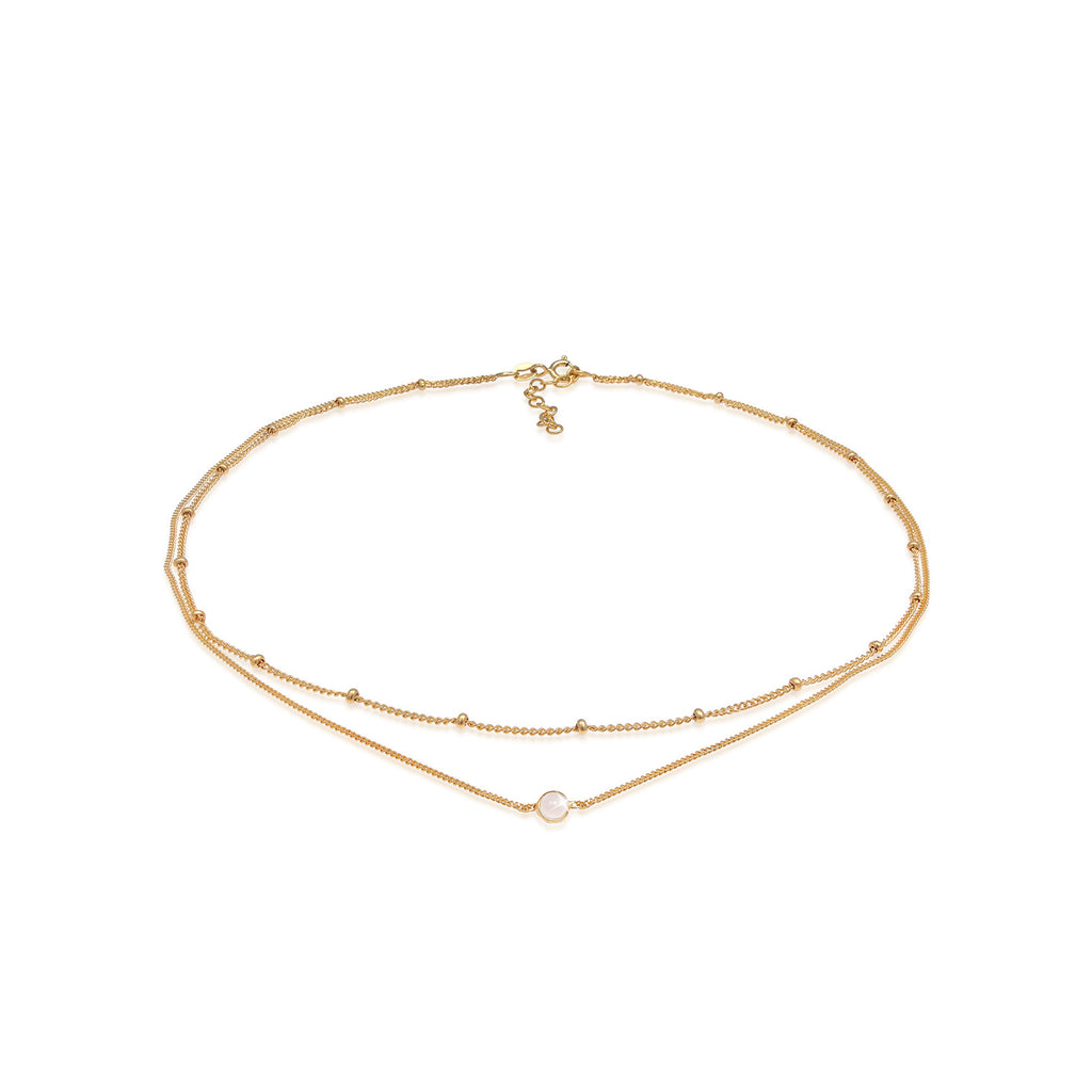 Gold - Elli | Layer-Choker | Opal Pink | 925 Sterling Silber vergoldet
