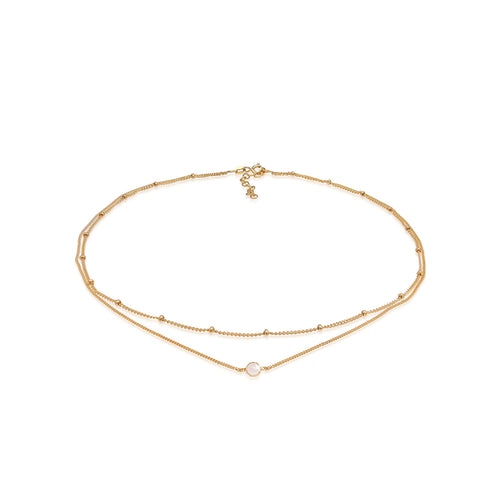 Gold - Elli | Layer-Choker | Opal Pink | 925 Sterling Silber vergoldet