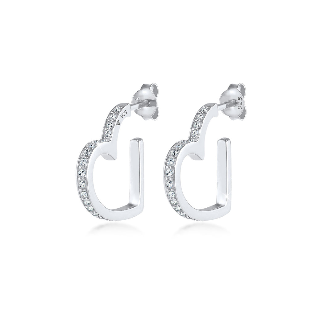 Silber - Elli PREMIUM | Ohrstecker Herz | Kristall ( Weiß ) | 925er Sterling Silber