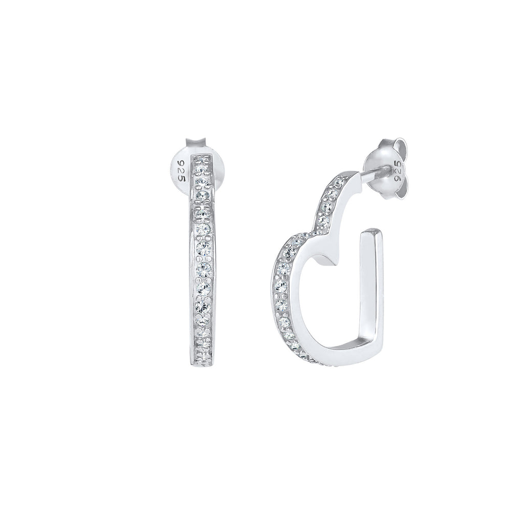 Silber - Elli PREMIUM | Ohrstecker Herz | Kristall ( Weiß ) | 925er Sterling Silber