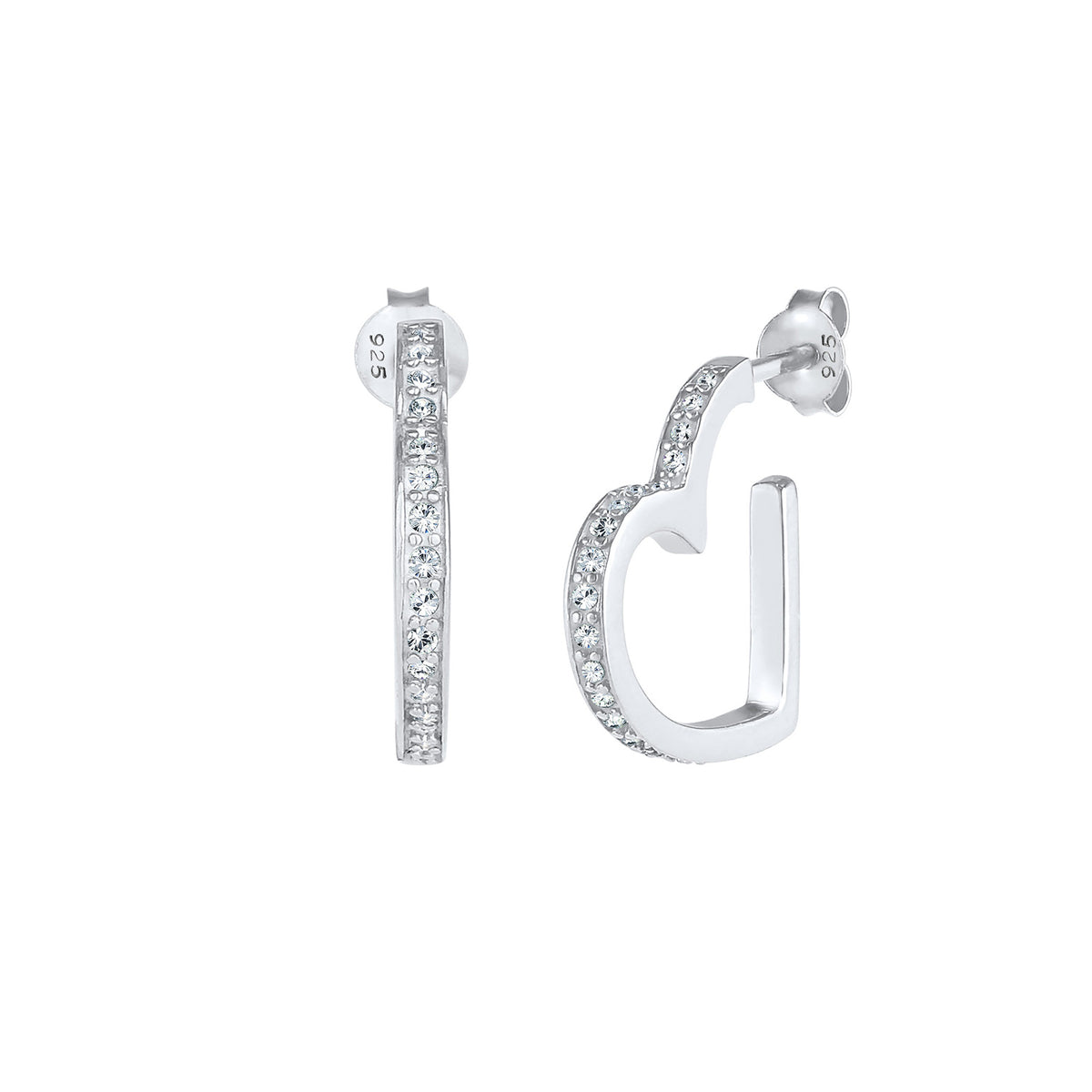 Silber - Elli PREMIUM | Ohrstecker Herz | Kristall ( Weiß ) | 925er Sterling Silber