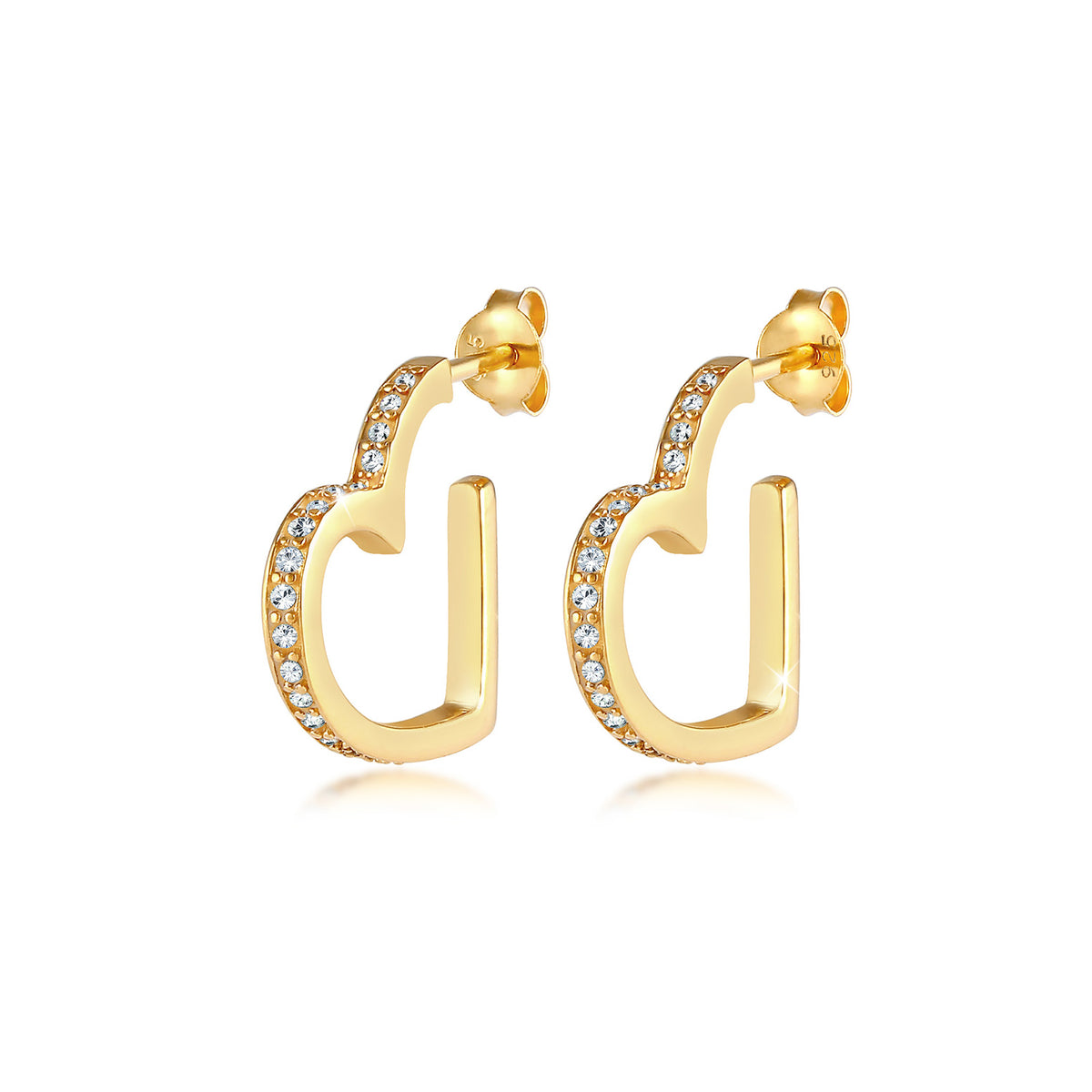 Gold - Elli PREMIUM | Ohrstecker Herz | Kristall ( Weiß ) | 925 Sterling Silber vergoldet