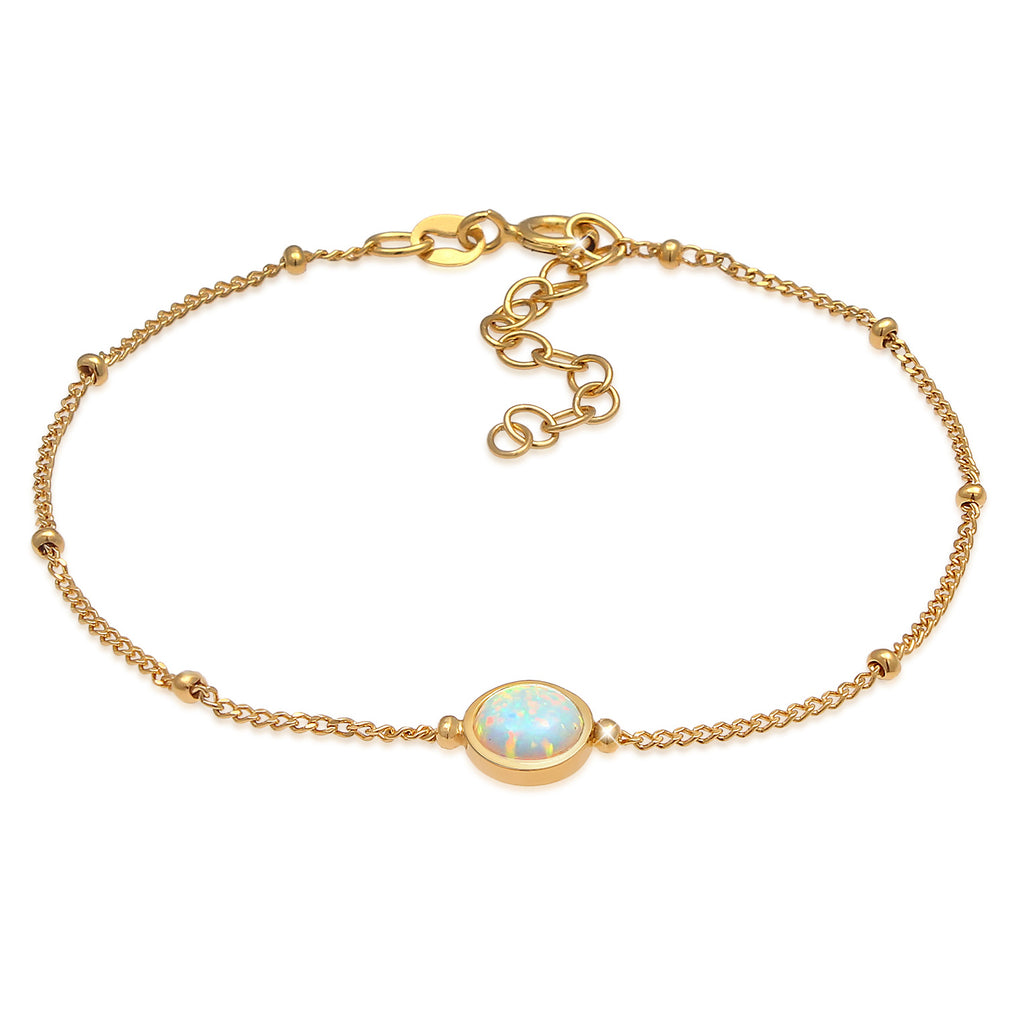 Gold - Elli | Kugel-Armband Kugel | Opal ( Weiß ) | 925 Sterling Silber vergoldet