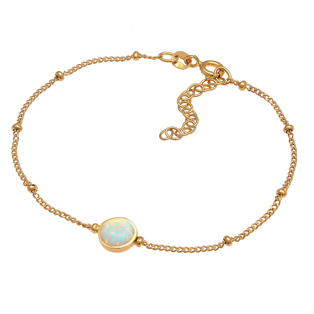 Gold - Elli | Kugel-Armband Kugel | Opal ( Weiß ) | 925 Sterling Silber vergoldet