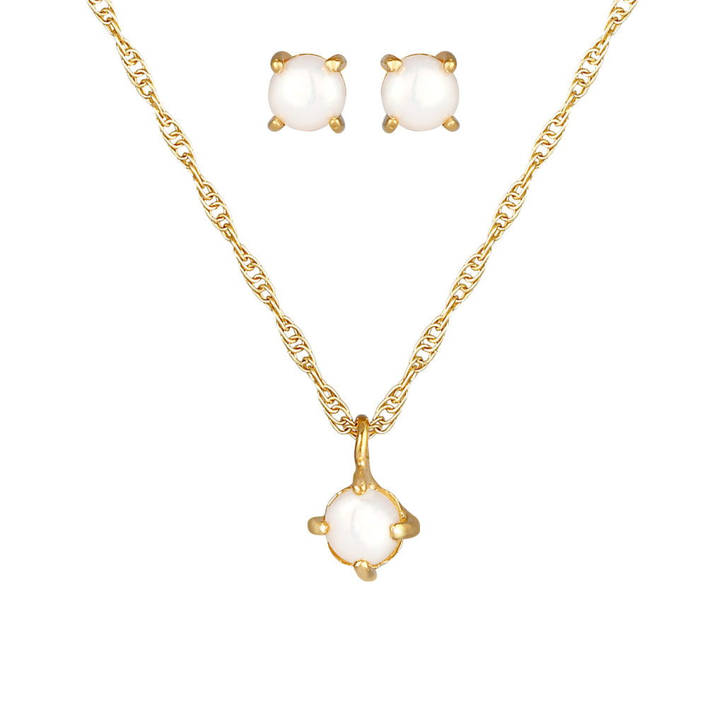 Gold - Elli | Schmuckset  | Süßwasserperle | 925 Sterling Silber vergoldet
