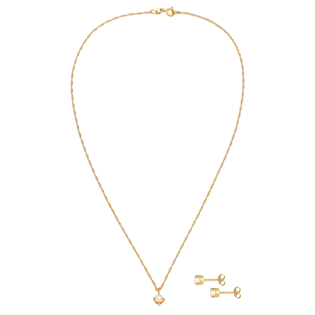 Gold - Elli | Schmuckset  | Süßwasserperle | 925 Sterling Silber vergoldet