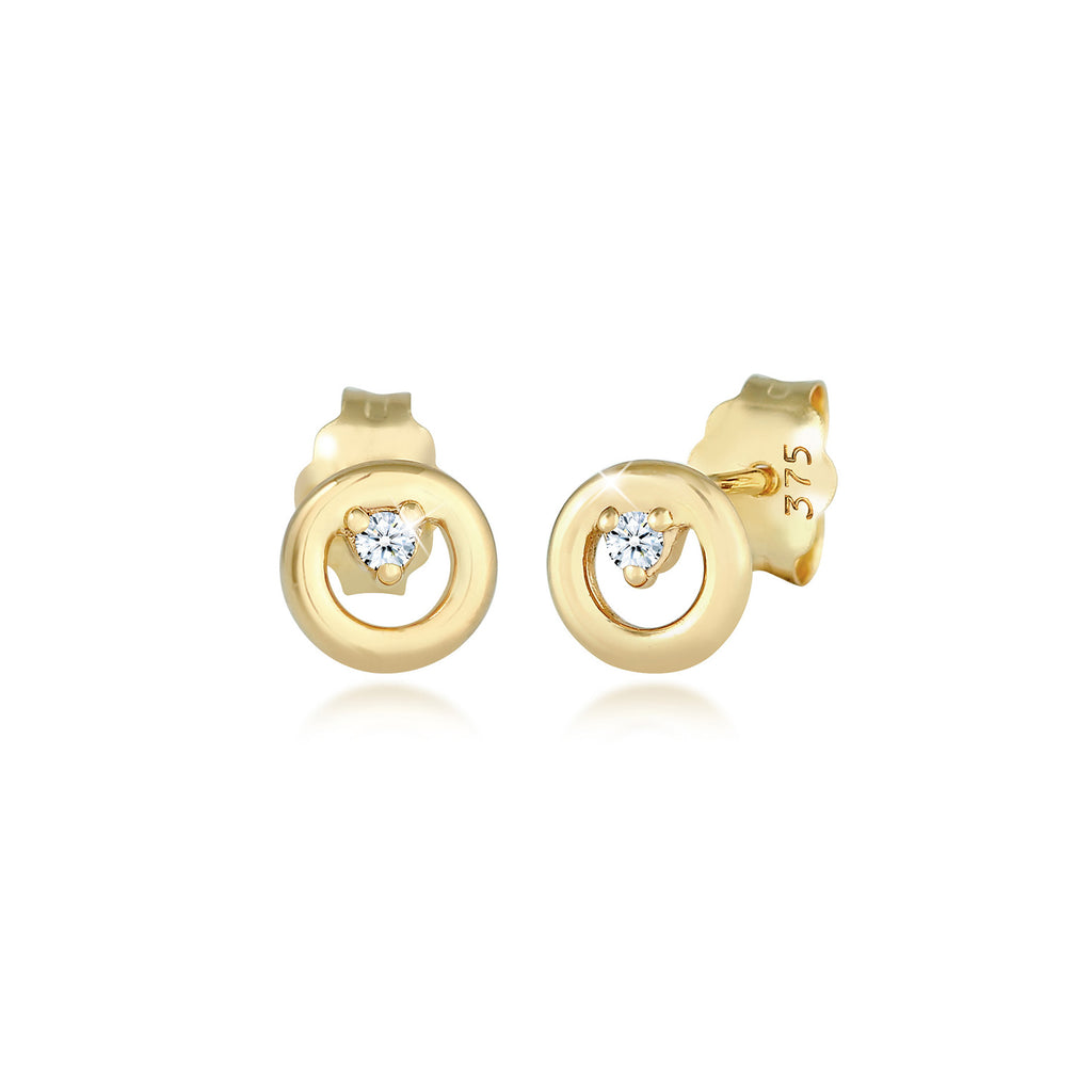 Gold - Elli DIAMONDS | Ohrstecker Kreis | Diamant ( Weiß, 0,03 ct ) | 375 Gelbgold