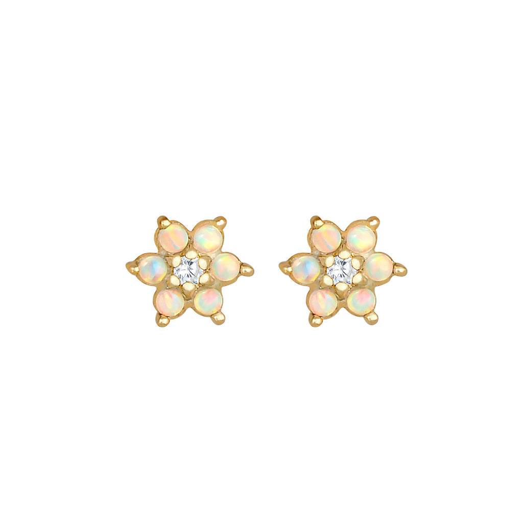 Gold - Elli | Ohrring Blume | Opal ( Weiß ) | 925 Sterling Silber vergoldet