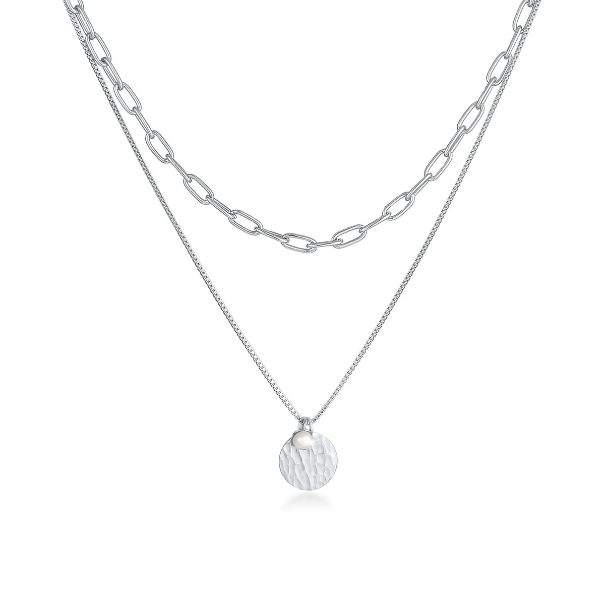Silber - Elli PREMIUM | Venezianer-Layer-Halskette | Süßwasserzuchtperle | 925er Sterling Silber