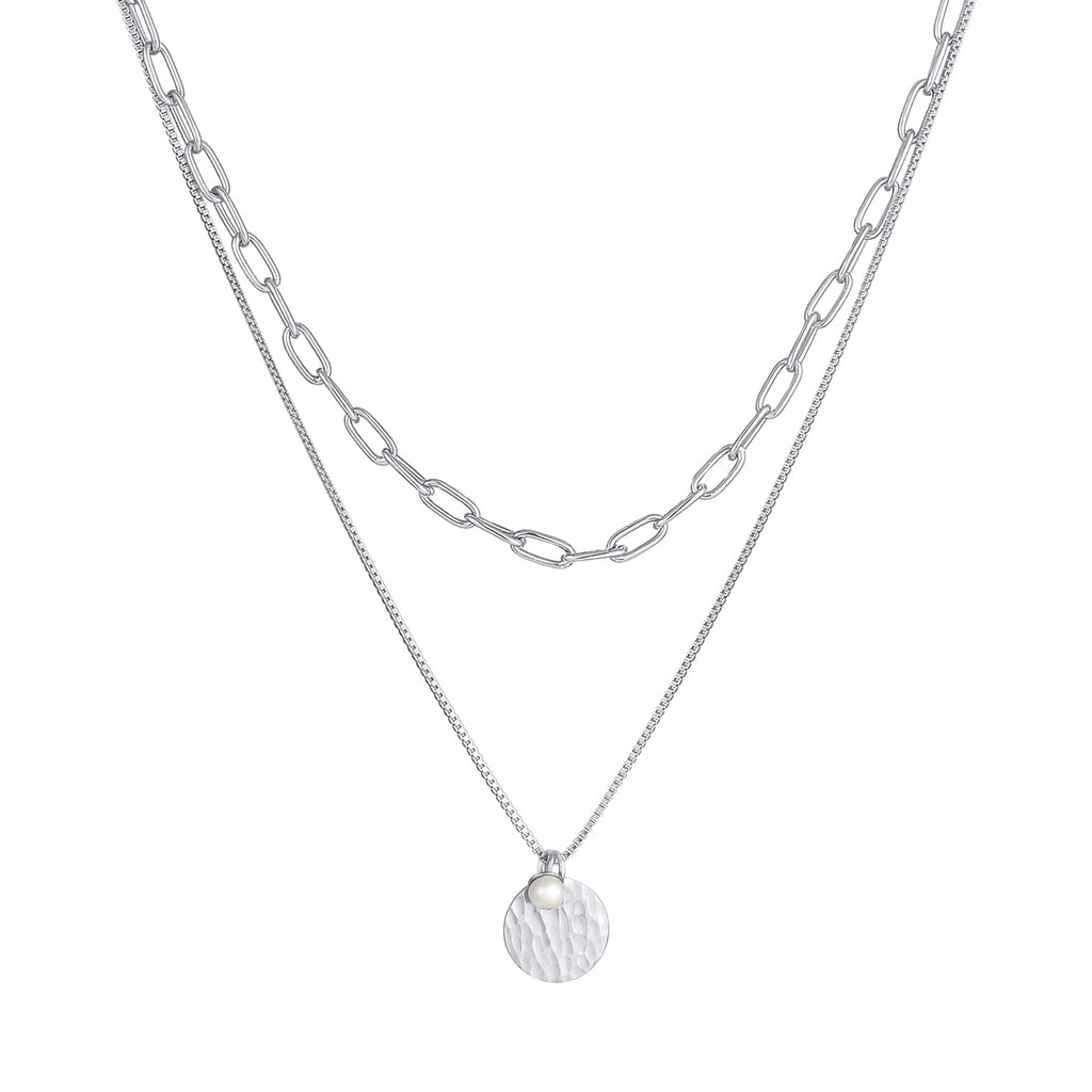 Silber - Elli PREMIUM | Venezianer-Layer-Halskette | Süßwasserzuchtperle | 925er Sterling Silber