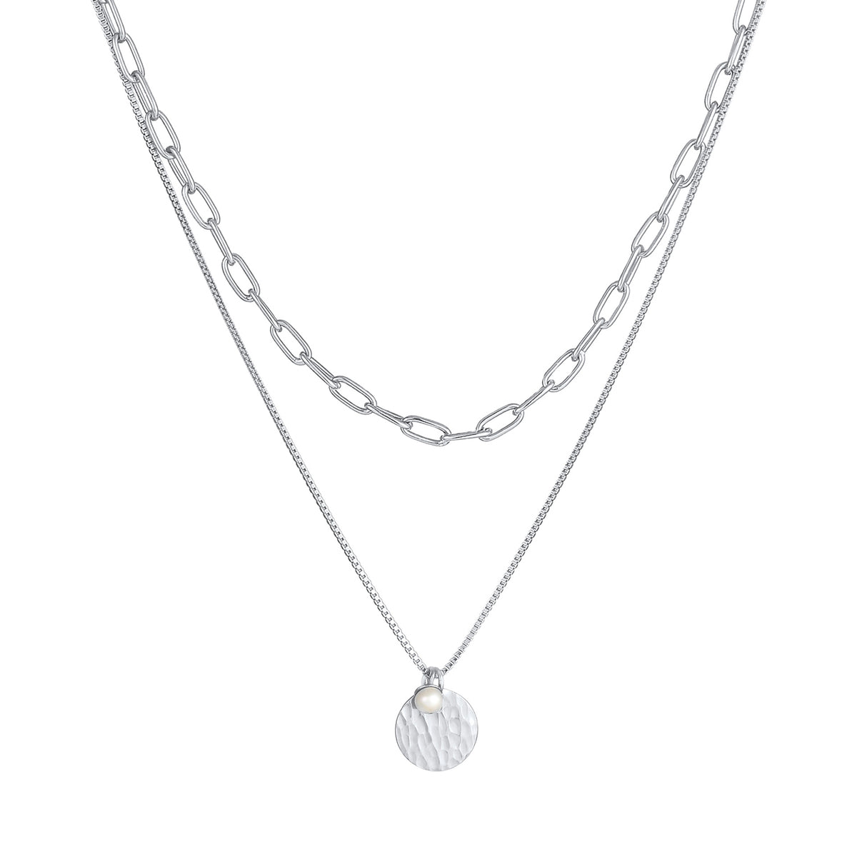 Silber - Elli PREMIUM | Venezianer-Layer-Halskette | Süßwasserzuchtperle | 925er Sterling Silber