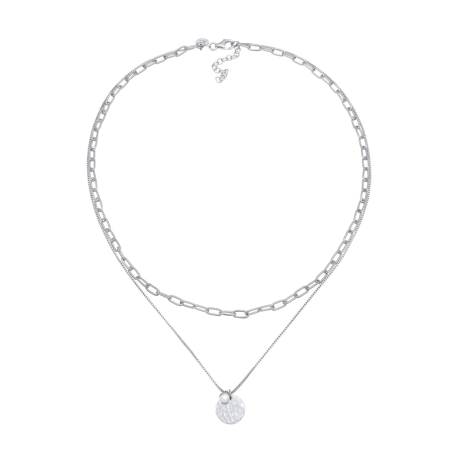 Silber - Elli PREMIUM | Venezianer-Layer-Halskette | Süßwasserperle | 925er Sterling Silber