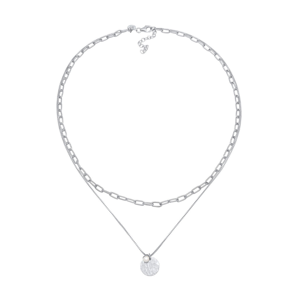 Silber - Elli PREMIUM | Venezianer-Layer-Halskette | Süßwasserzuchtperle | 925er Sterling Silber