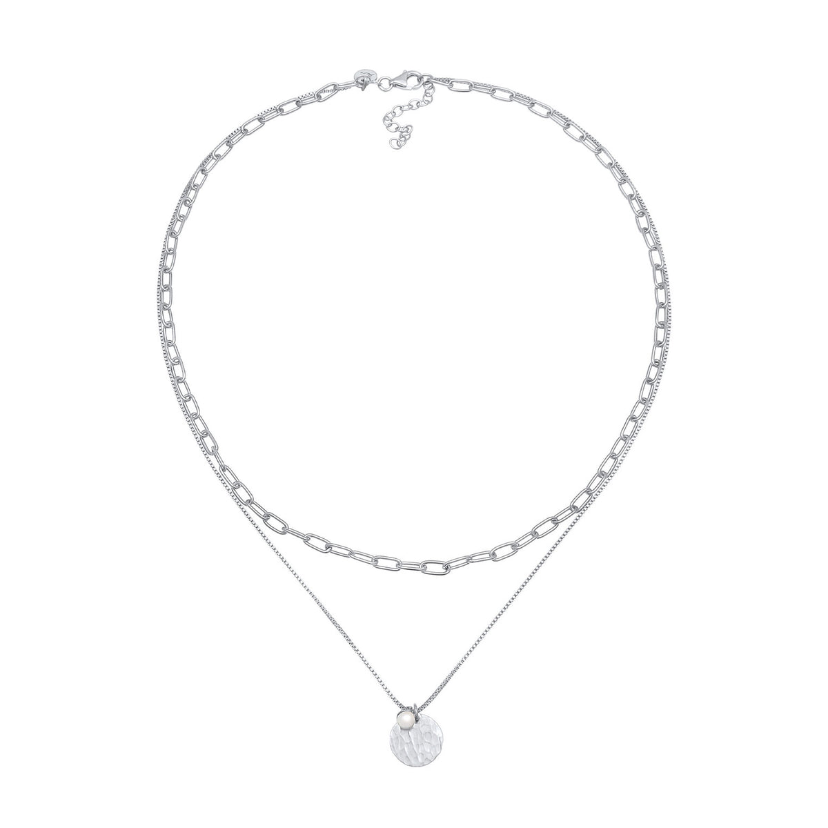 Silber - Elli PREMIUM | Venezianer-Layer-Halskette | Süßwasserzuchtperle | 925er Sterling Silber