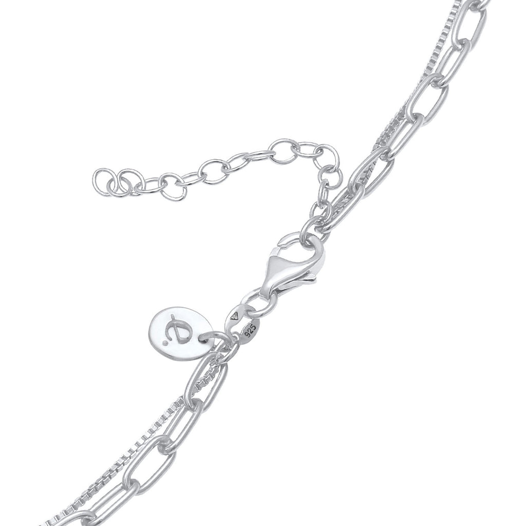 Silber - Elli PREMIUM | Venezianer-Layer-Halskette | Süßwasserzuchtperle | 925er Sterling Silber