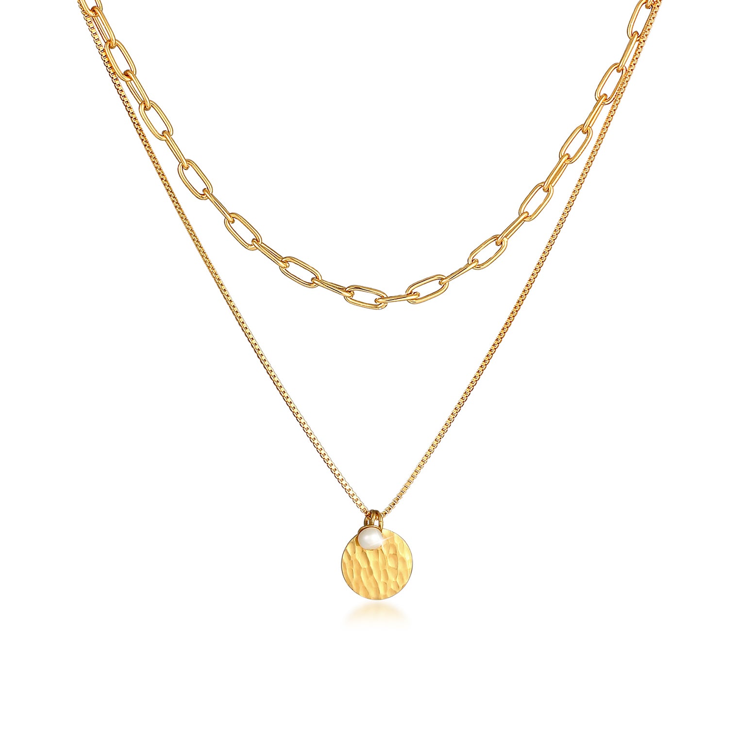 Gold - Elli PREMIUM | Venezianer-Layer-Halskette | Süßwasserperle | 925 Sterling Silber vergoldet