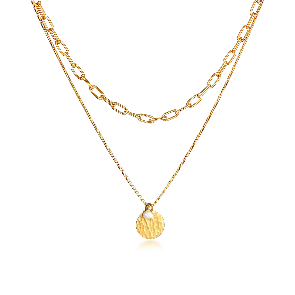 Gold - Elli PREMIUM | Venezianer-Layer-Halskette | Süßwasserzuchtperle | 925 Sterling Silber vergoldet