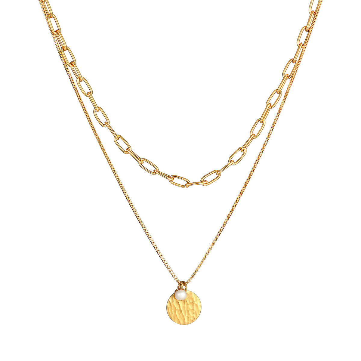 Gold - Elli PREMIUM | Venezianer-Layer-Halskette | Süßwasserzuchtperle | 925 Sterling Silber vergoldet