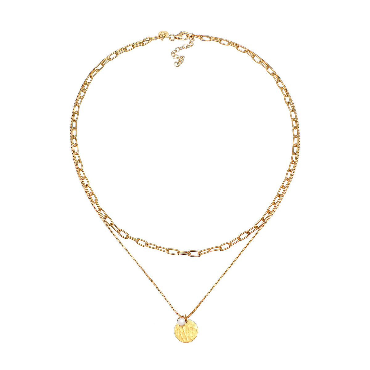 Gold - Elli PREMIUM | Venezianer-Layer-Halskette | Süßwasserzuchtperle | 925 Sterling Silber vergoldet