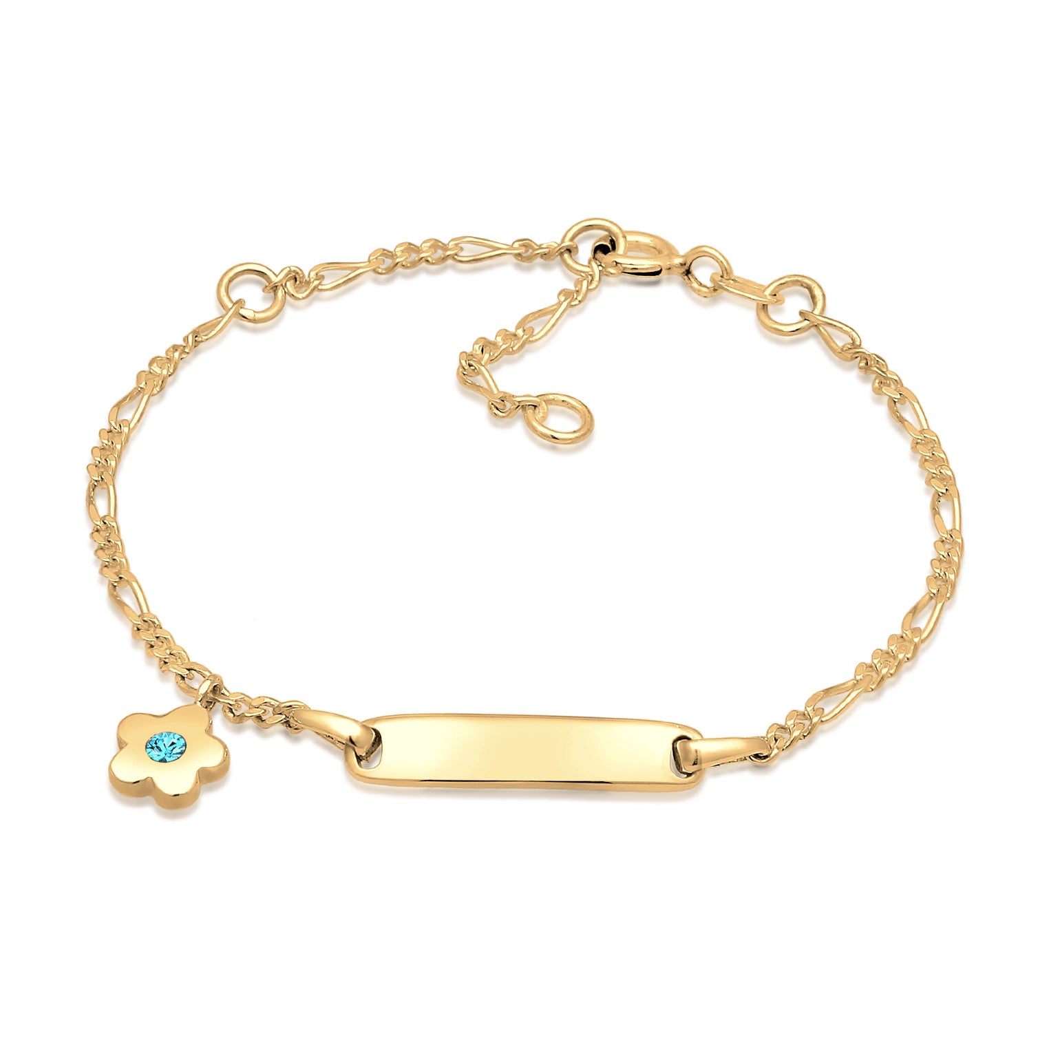 Gold - Elli | Figaro-Armband Blume | Kristall ( Hellblau ) | 925 Sterling Silber vergoldet