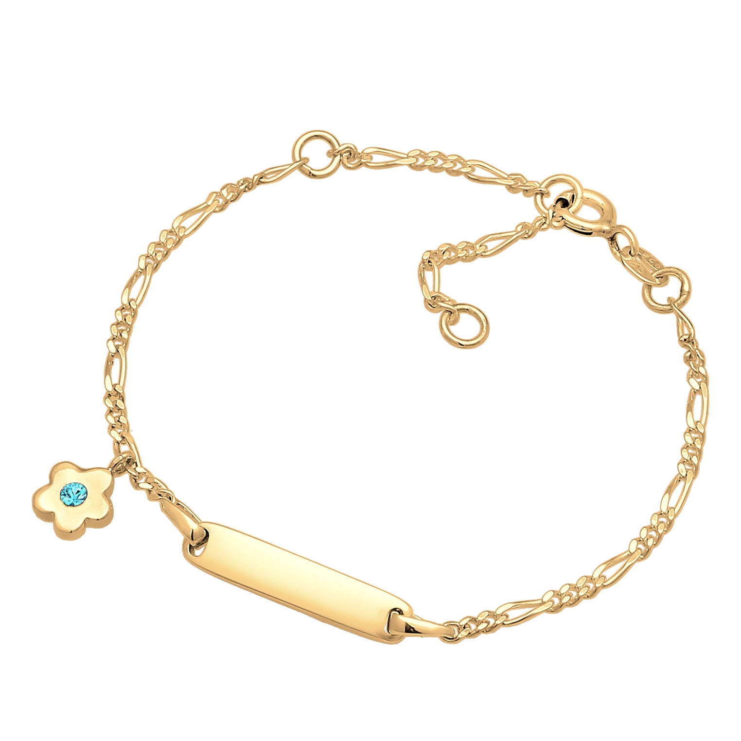 Gold - Elli | Figaro-Armband Blume | Kristall ( Hellblau ) | 925 Sterling Silber vergoldet