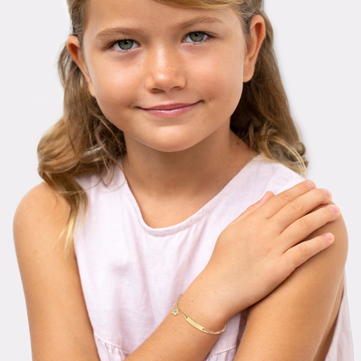 Gold - Elli | Figaro-Armband Blume | Kristall ( Hellblau ) | 925 Sterling Silber vergoldet