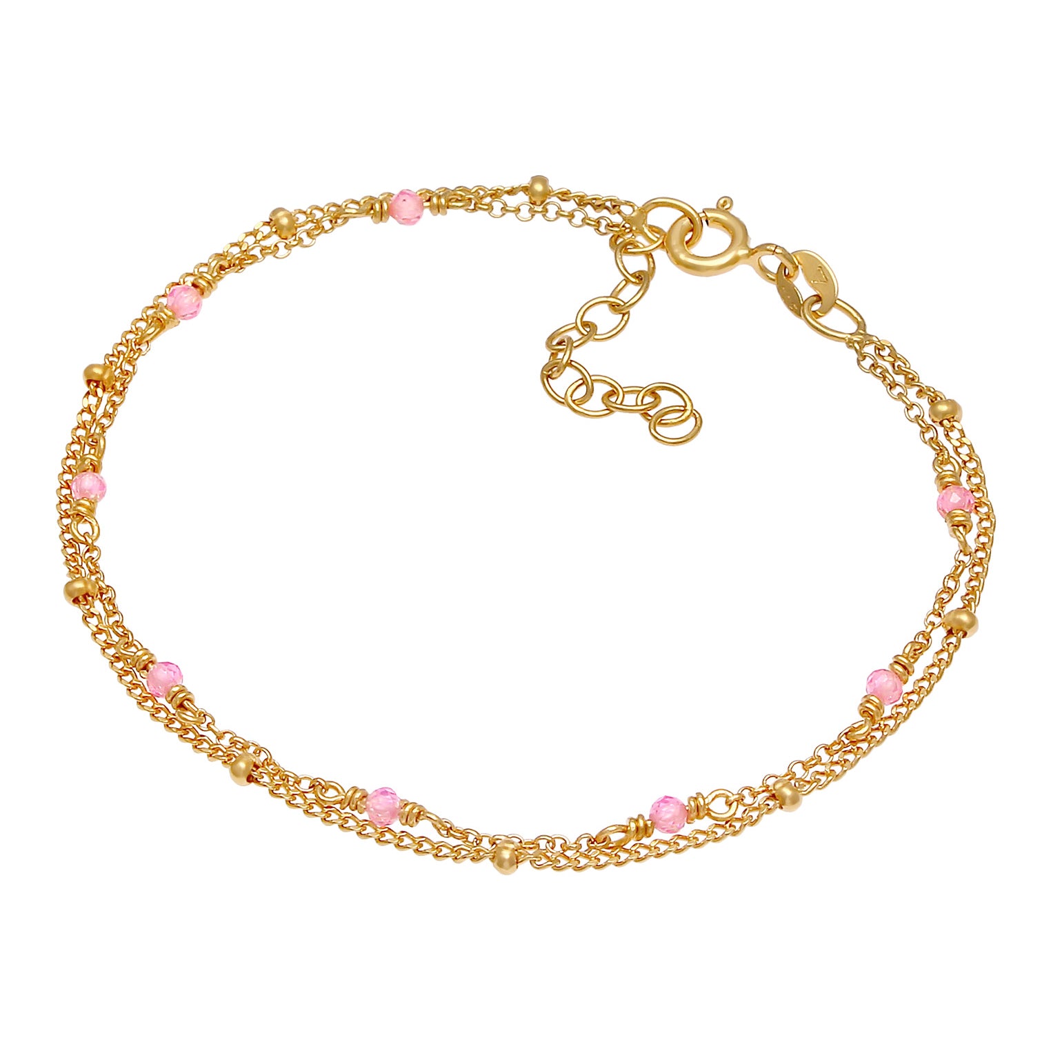 Gold - Elli | Kugel-Armband | Quarz ( Rosa ) | 925 Sterling Silber vergoldet