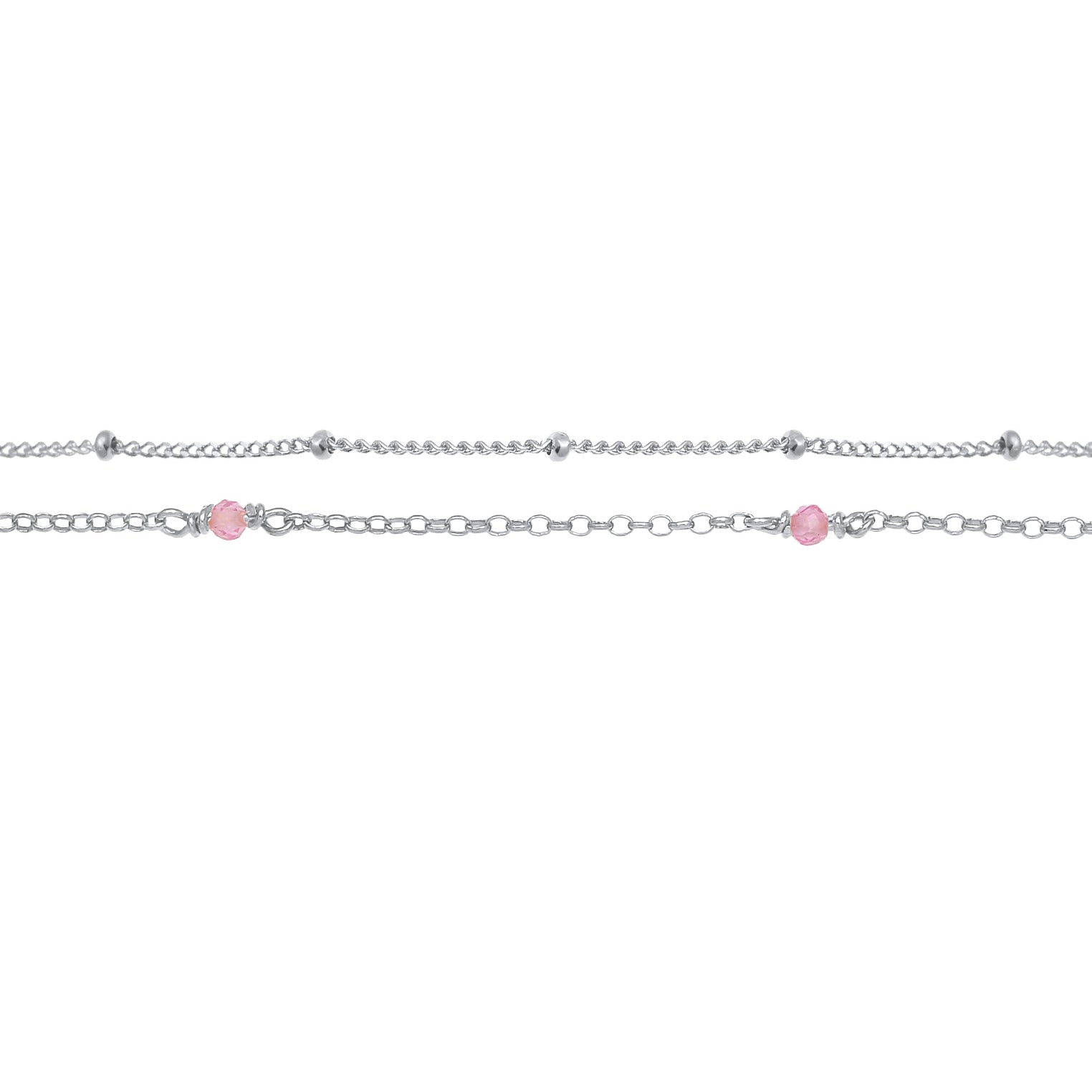 Silber - Elli | Kugel-Layer-Halskette | Quarz ( Rosa ) | 925er Sterling Silber