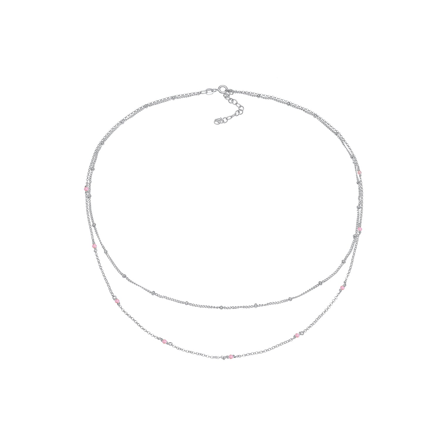 Silber - Elli | Kugel-Layer-Halskette | Quarz ( Rosa ) | 925er Sterling Silber
