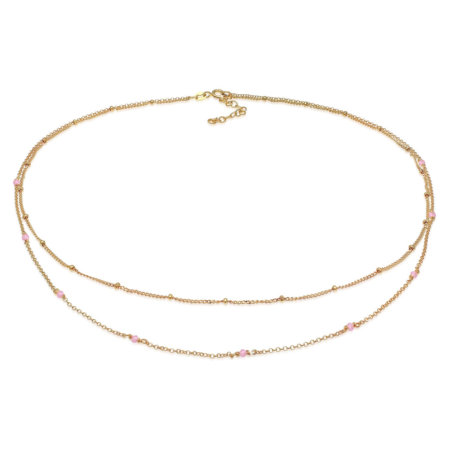 Gold - Elli | Kugel-Layer-Halskette | Quarz ( Rosa ) | 925 Sterling Silber vergoldet