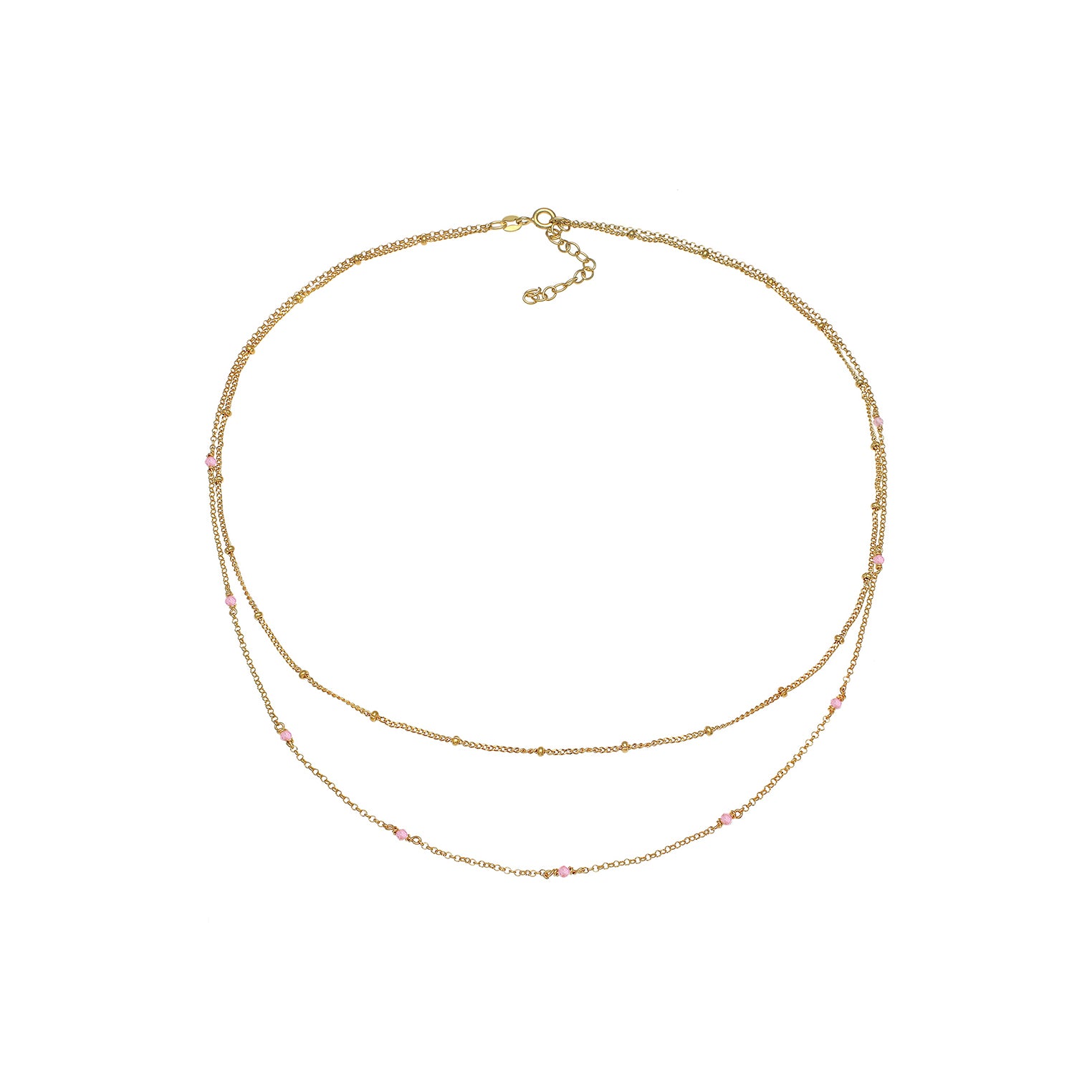 Gold - Elli | Kugel-Layer-Halskette | Quarz (Rosa) | 925 Sterling Silber vergoldet