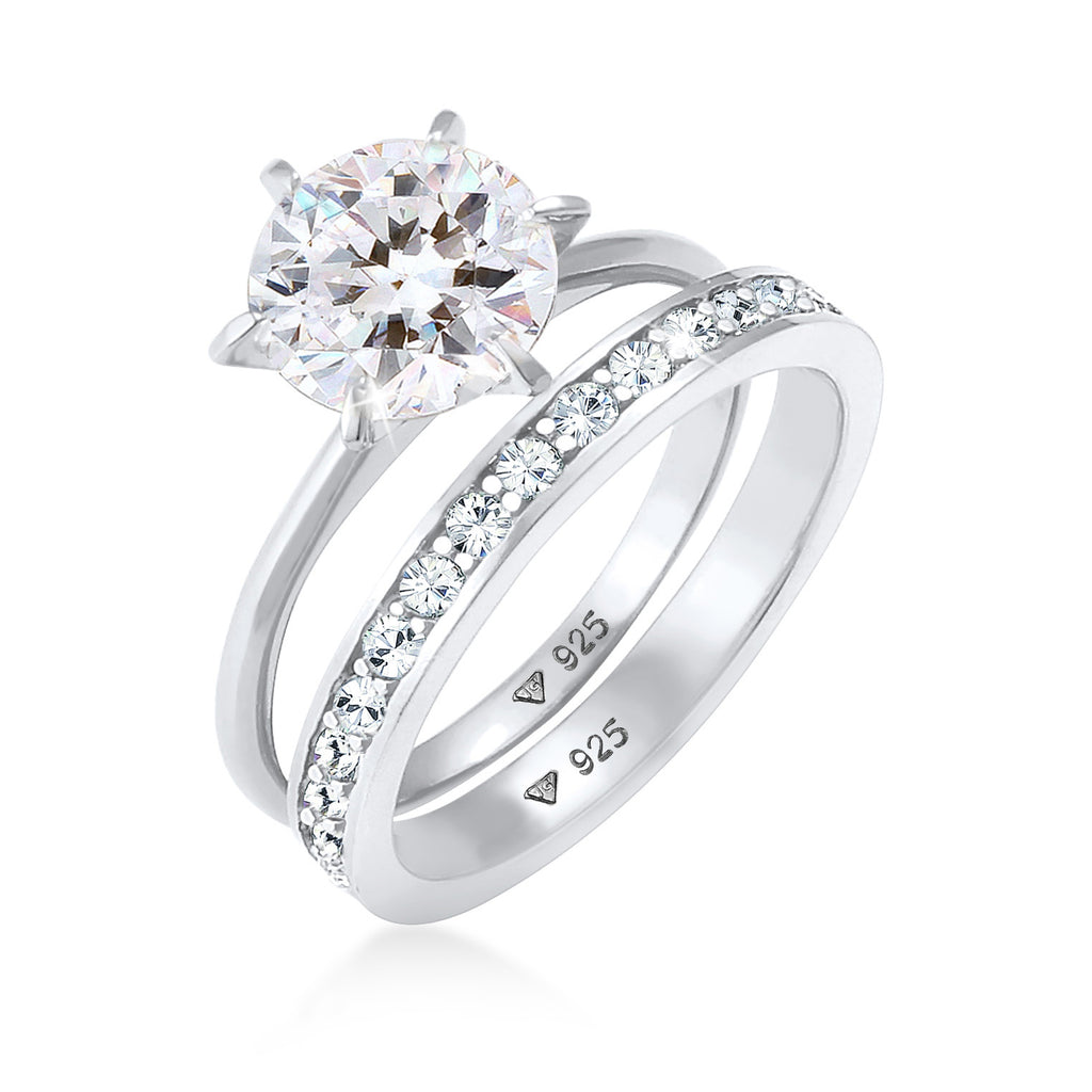 Silber - Elli | Ringset | Kristall ( Weiß ) | 925er Sterling Silber
