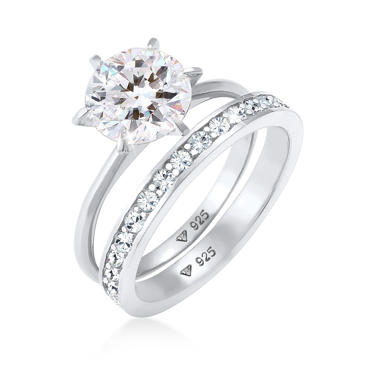 Silber - Elli | Ringset | Kristall ( Weiß ) | 925er Sterling Silber