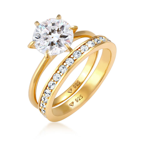 Gold - Elli | Ringset | Kristall ( Weiß ) | 925 Sterling Silber vergoldet