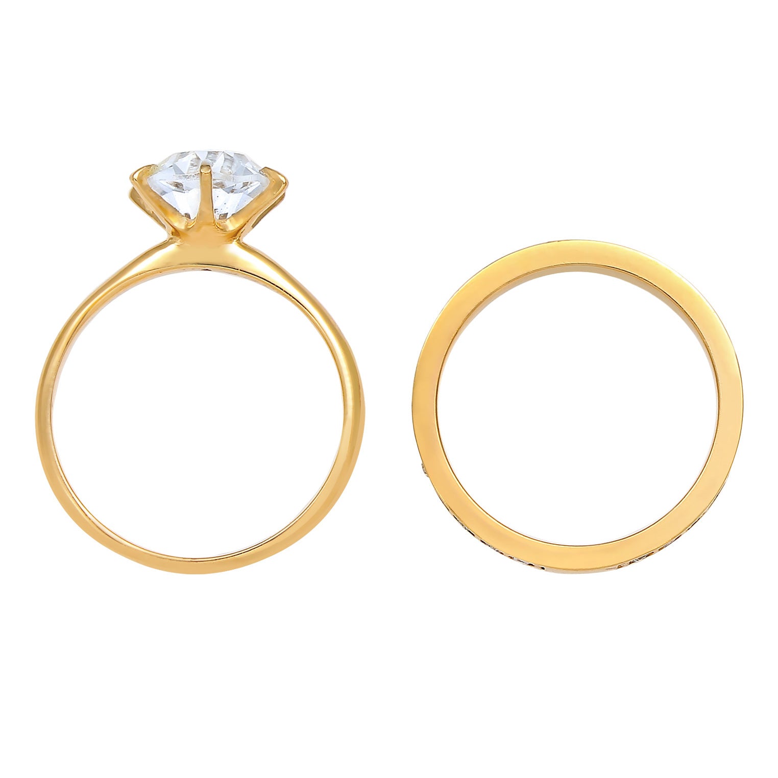 Gold - Elli | Ringset | Kristall ( Weiß ) | 925 Sterling Silber vergoldet