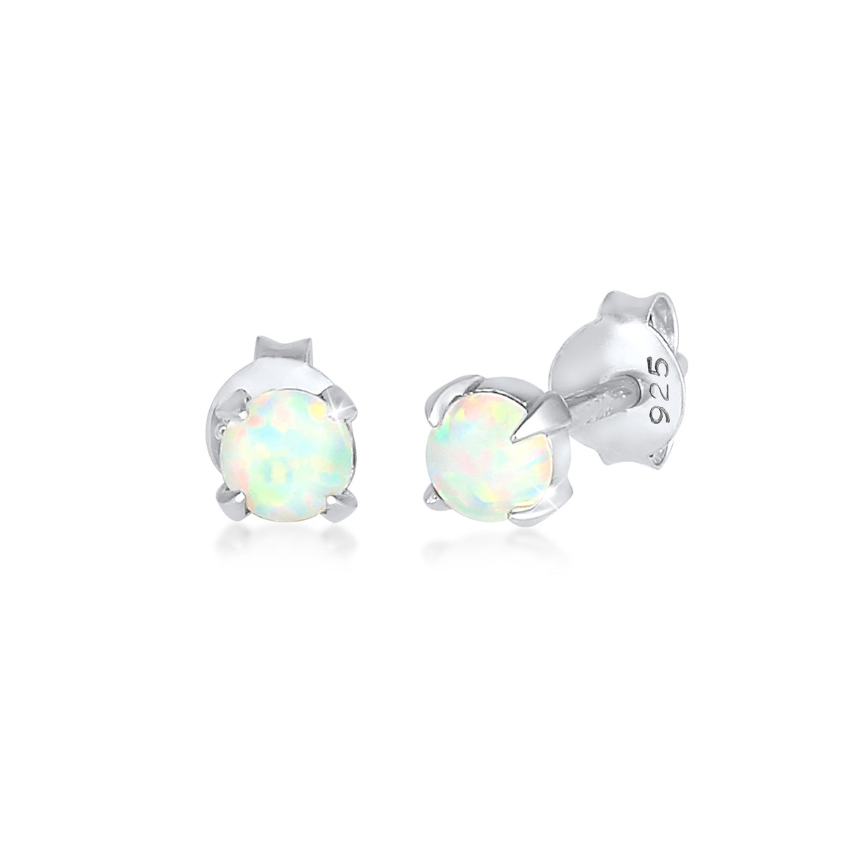 Silber - Elli | Ohrstecker | Opal ( Weiß ) | 925er Sterling Silber