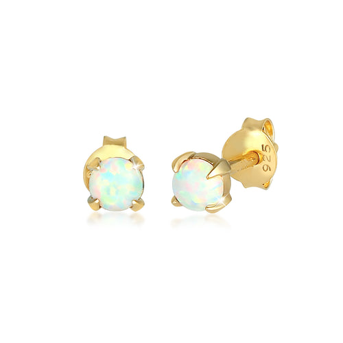 Gold - Elli | Ohrstecker | Opal ( Weiß ) | 925 Sterling Silber vergoldet