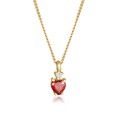 Rot - Elli | Halskette Herz | Zirkonia (Rot) | 925 Sterling Silber vergoldet