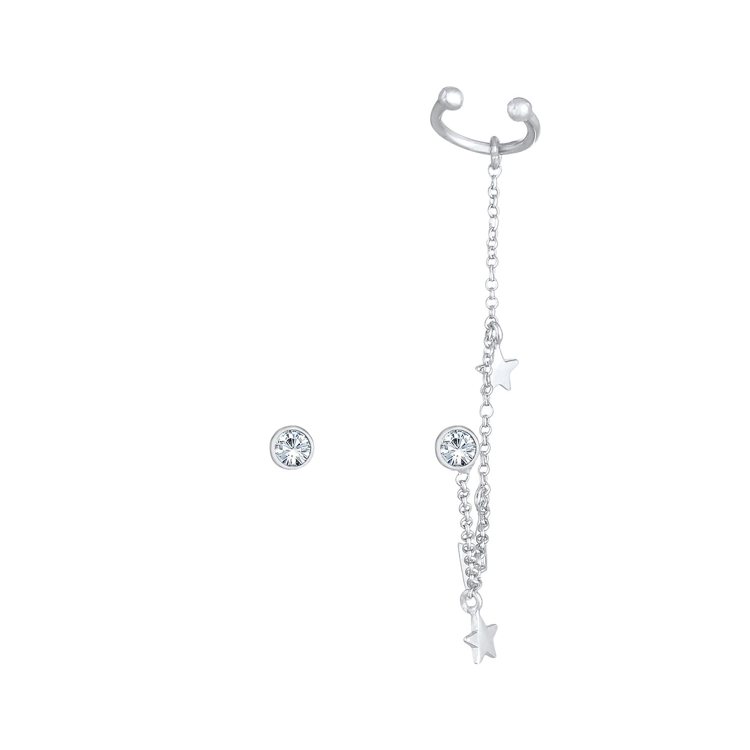 Silber - Elli | Ohrstecker Ear Chain | Mit Kristallen von Swarovski® (Weiß) | 925er Sterling Silber