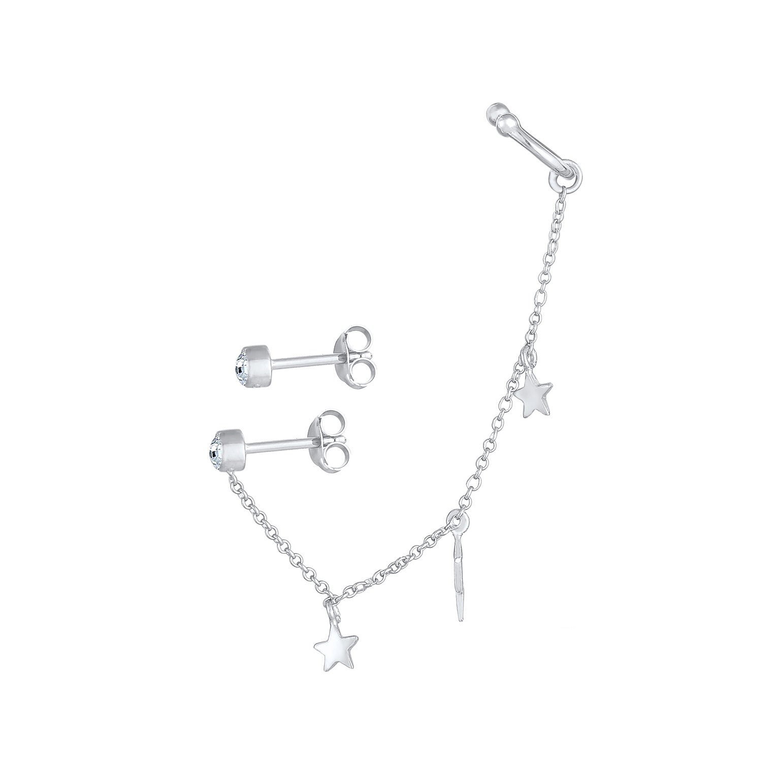 Silber - Elli | Ohrstecker Ear Chain | Mit Kristallen von Swarovski® (Weiß) | 925er Sterling Silber