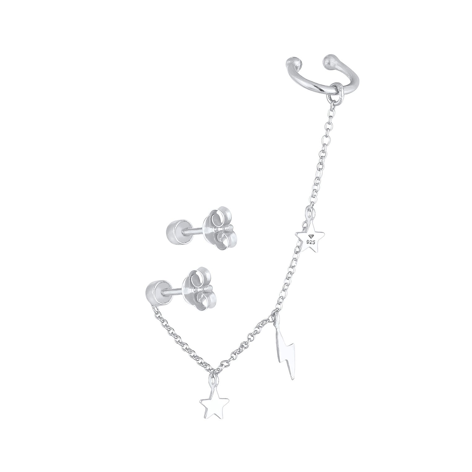 Silber - Elli | Ohrstecker Ear Chain | Mit Kristallen von Swarovski® (Weiß) | 925er Sterling Silber